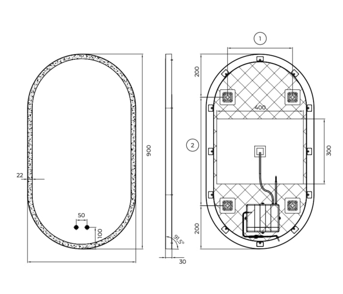 Espejo de baño con luz LED Ledimex Canadá Croquis 9