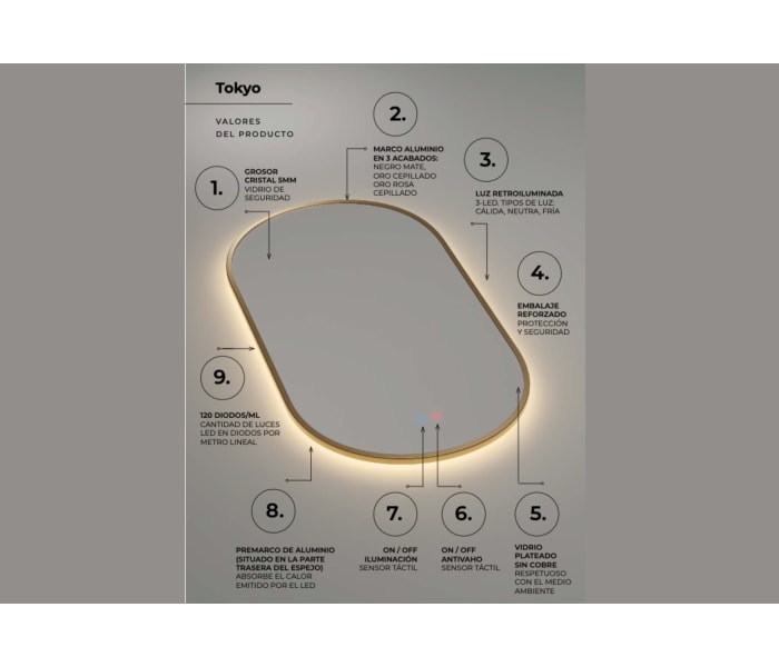 Espejo de baño con luz LED Ledimex Tokyo Detalle 6