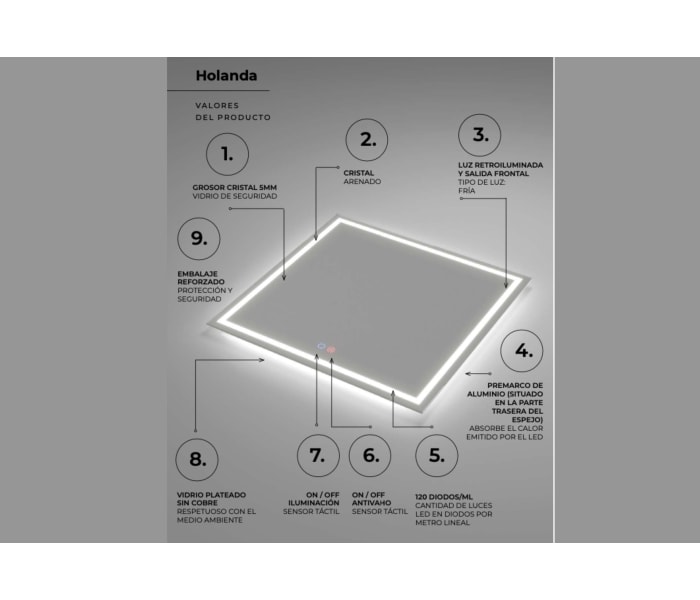 Espejo de baño con luz LED Ledimex Holanda Detalle 7