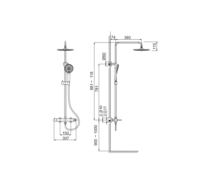 Conjunto de ducha de Lluvibath Bambú Croquis 5