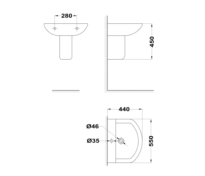 Lavabo con semipedestal Strohm Teka Croquis 1