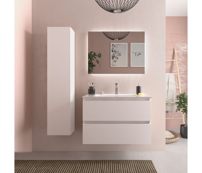 Mueble B-Best 80 cm con lavabo porcelana, 3 cajones blanco brillo