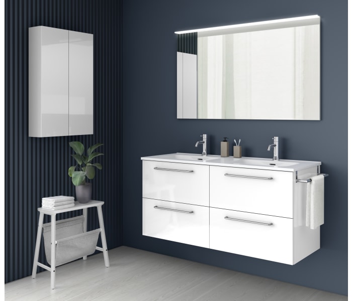 Mueble de Baño al Suelo con Lavabo Cerámico, 70 cm, 3 Cajones con Cierre  Amortiguado y Organizador, Blanco Brillo - Cromo Brillo