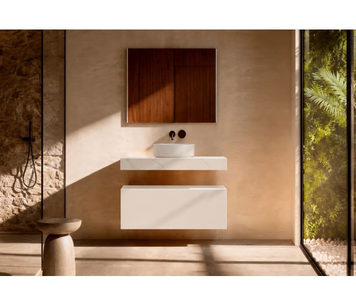 Mueble de baño con encimera HPL resina 10 cm acabado marmoleado Cala con cajonera Visobath Nomad Principal 4