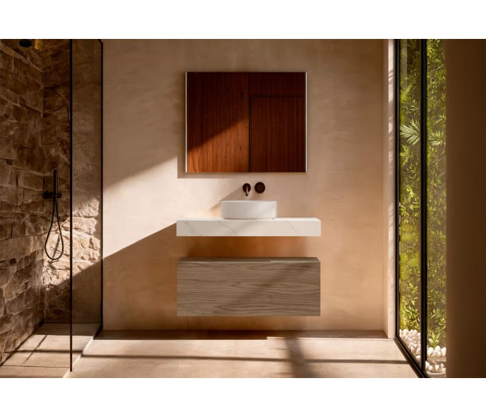 Mueble de baño con encimera HPL resina 10 cm acabado marmoleado Cala con cajonera Visobath Nomad Principal 3