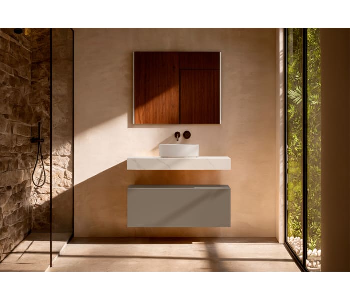 Mueble de baño con encimera HPL resina 10 cm acabado marmoleado Cala con cajonera Visobath Nomad Principal 9