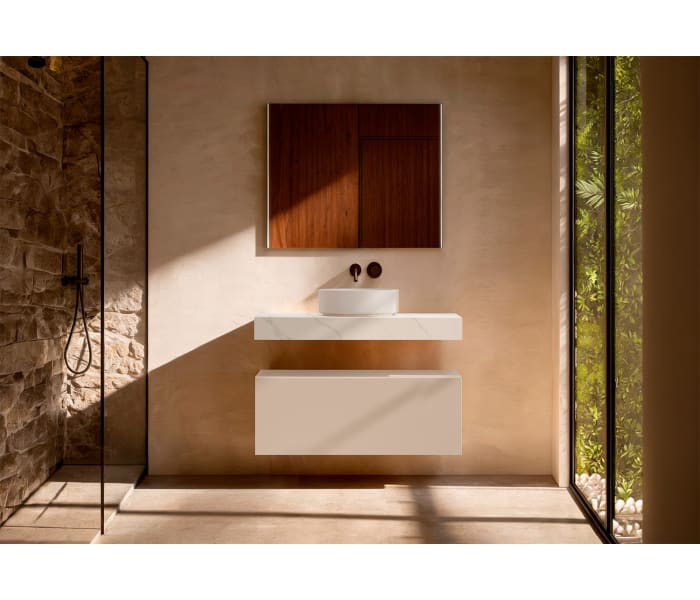 Mueble de baño con encimera HPL resina 10 cm acabado marmoleado Cala con cajonera Visobath Nomad Principal 5