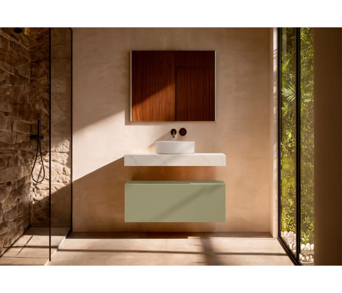 Mueble de baño con encimera HPL resina 10 cm acabado marmoleado Cala con cajonera Visobath Nomad Principal 6