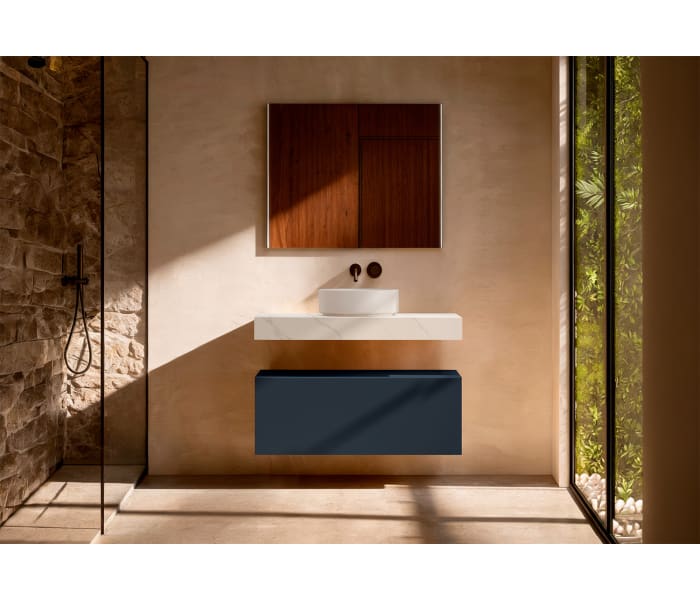 Mueble de baño con encimera HPL resina 10 cm acabado marmoleado Cala con cajonera Visobath Nomad Principal 12