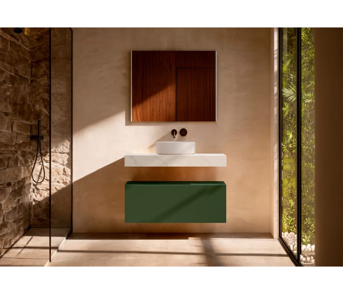 Mueble de baño con encimera HPL resina 10 cm acabado marmoleado Cala con cajonera Visobath Nomad Principal 10