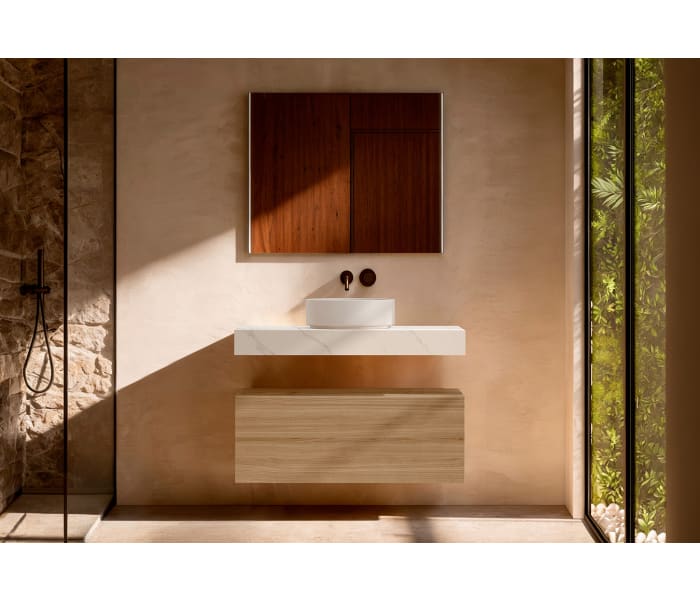 Mueble de baño con encimera HPL resina 10 cm acabado marmoleado Cala con cajonera Visobath Nomad Principal 0