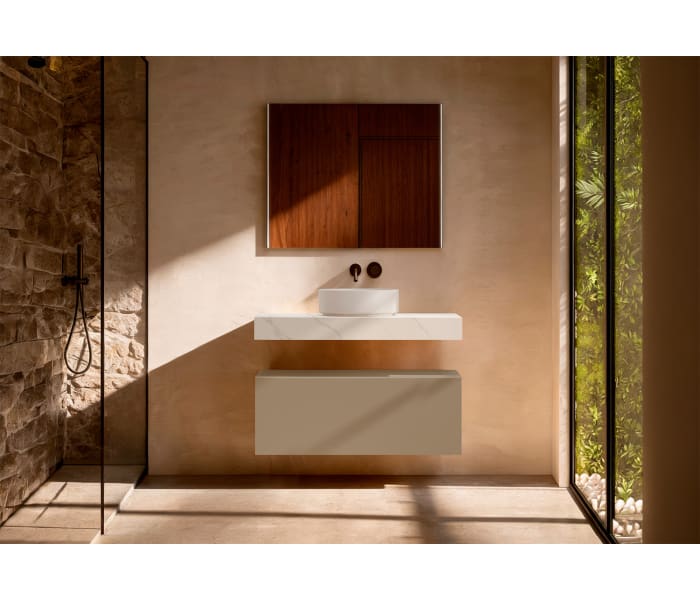 Mueble de baño con encimera HPL resina 10 cm acabado marmoleado Cala con cajonera Visobath Nomad Principal 8