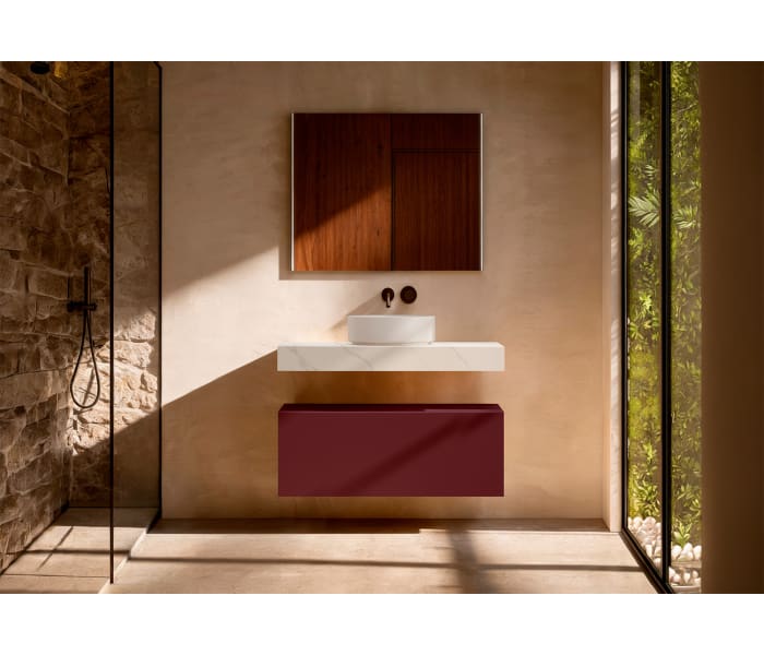 Mueble de baño con encimera HPL resina 10 cm acabado marmoleado Cala con cajonera Visobath Nomad Principal 11