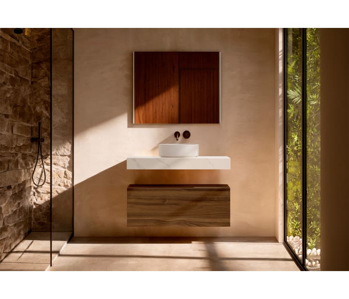 Mueble de baño con encimera HPL resina 10 cm acabado marmoleado Cala con cajonera Visobath Nomad Principal 2