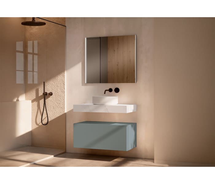 Mueble de baño con encimera HPL resina 10 cm acabado marmoleado Cala con cajonera Visobath Nomad Principal 7