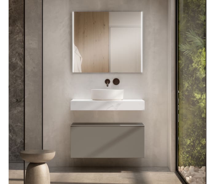 Mueble de baño con encimera de madera 10 cm de altura en color marmoleado Cala con cajonera Visobath Nomad Principal 4