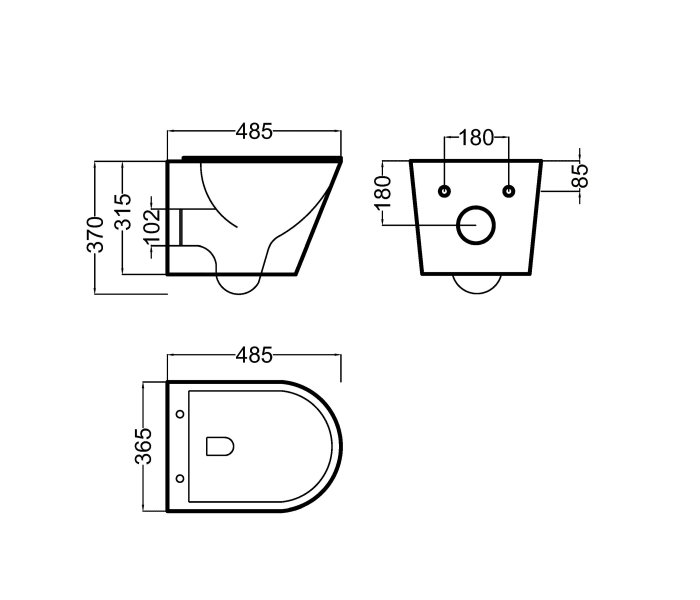 Pack inodoro suspendido + cisterna empotrada Bruntec Lisboa Croquis 8