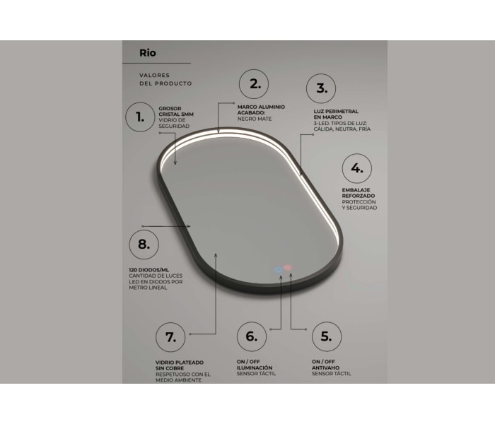 Espejo de baño con luz LED Ledimex Río Detalle 4