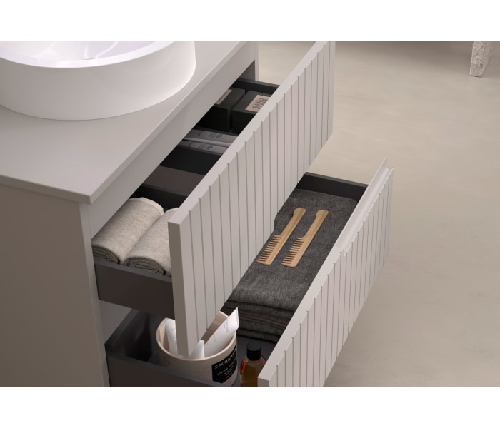 Mueble de baño con encimera piedra compactada del mismo color Bruntec Ebi colores Detalle 12