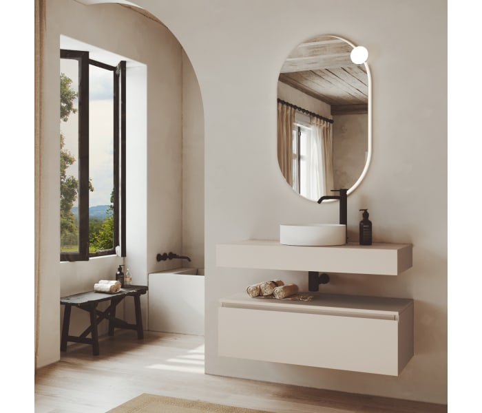 Conjunto mueble de baño MDF lacado con encimera de madera Bruntec Vilma Principal 2