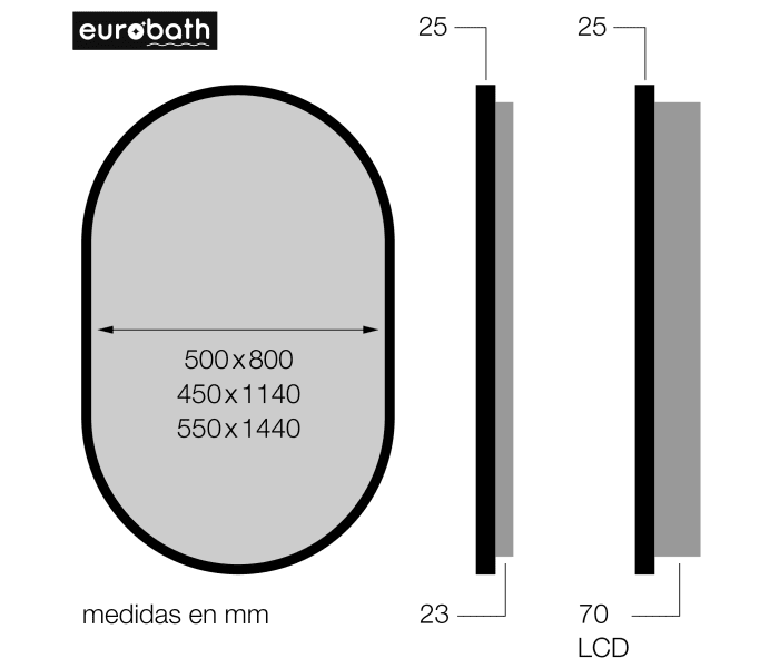 Espejo de baño con luz LED de Eurobath, Córcega Croquis 14