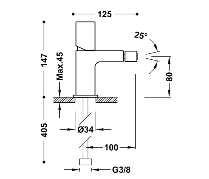 Grifo de bidé Tres Loft Croquis 1