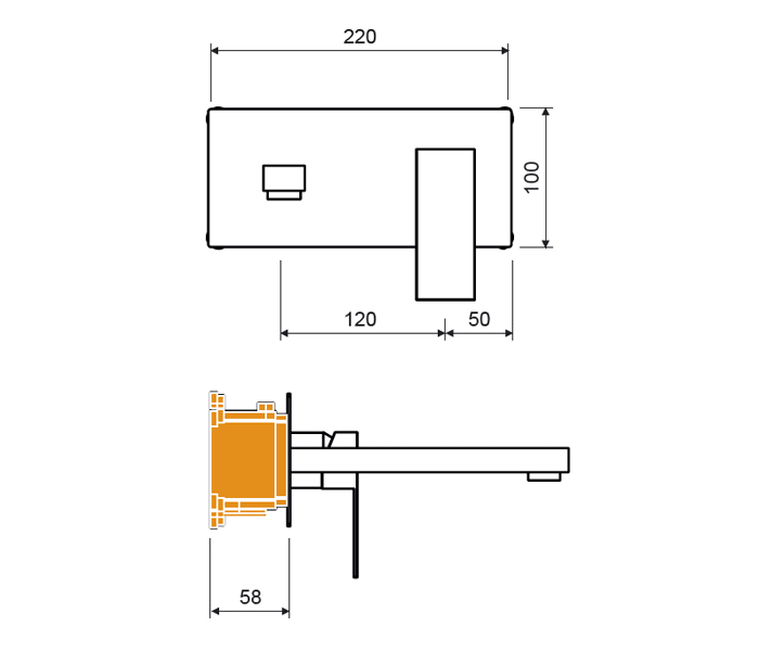 Grifo de lavabo empotrado Lluvibath Gomera Croquis 2