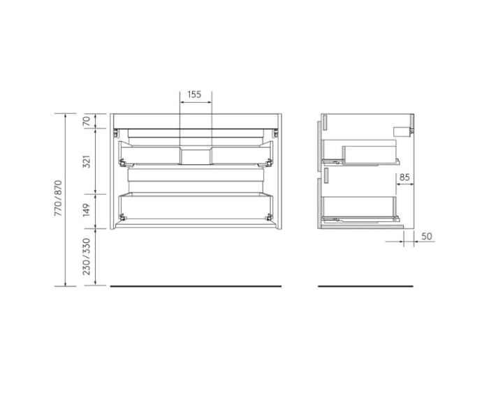 Mueble de baño para lavabo sobre encimera Salgar Bequia Croquis 11