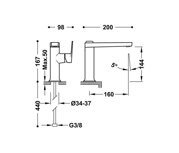 Grifo de lavabo Tres Project Croquis 12