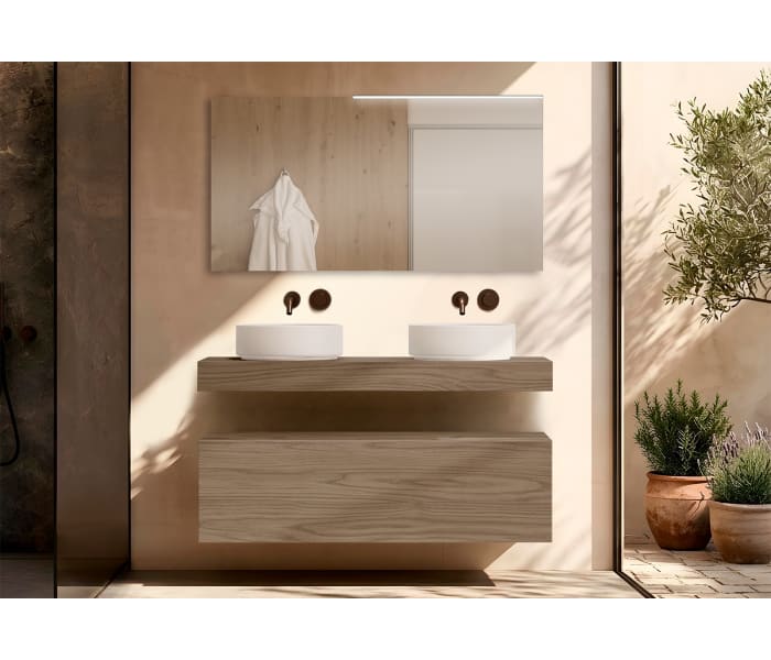 Mueble de baño con encimera de madera 10 cm de altura con cajonera Visobath Nomad monocolor Principal 2