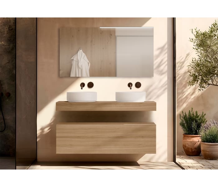 Mueble de baño con encimera de madera 10 cm de altura con cajonera Visobath Nomad monocolor Principal 3