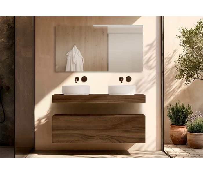 Mueble de baño con encimera de madera 10 cm de altura con cajonera Visobath Nomad monocolor Principal 1