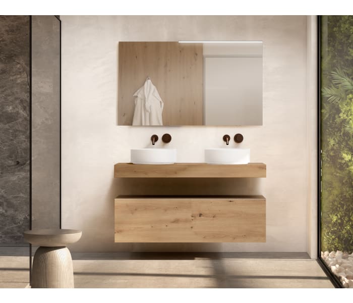 Mueble de baño con encimera de madera 10 cm de altura con cajonera Visobath Nomad monocolor Principal 0