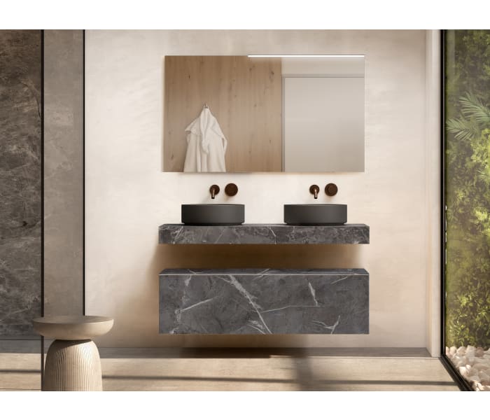 Mueble de baño con encimera de madera 10 cm de altura con cajonera Visobath Nomad monocolor Principal 2