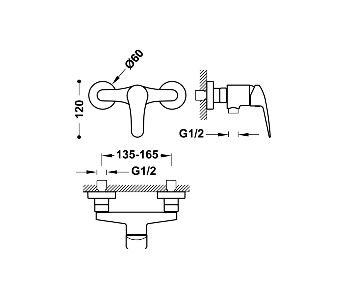 Grifo de ducha Tres Base Plus Croquis 2
