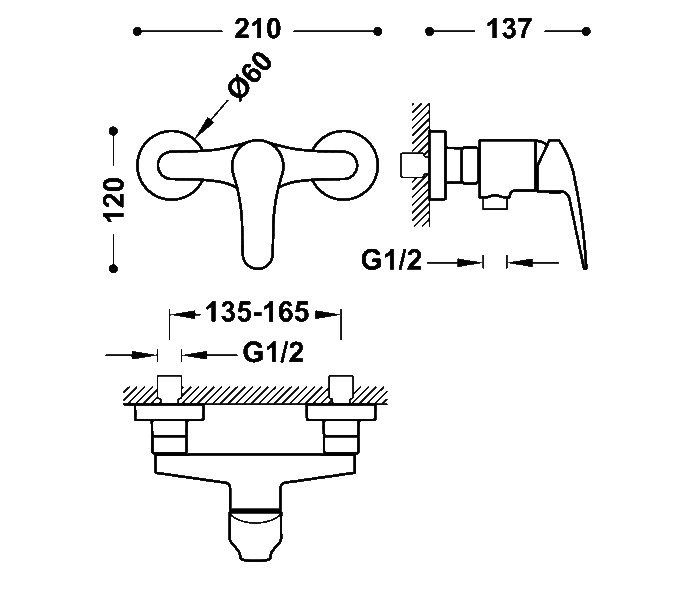 Grifo de ducha Tres Base Plus Croquis 1