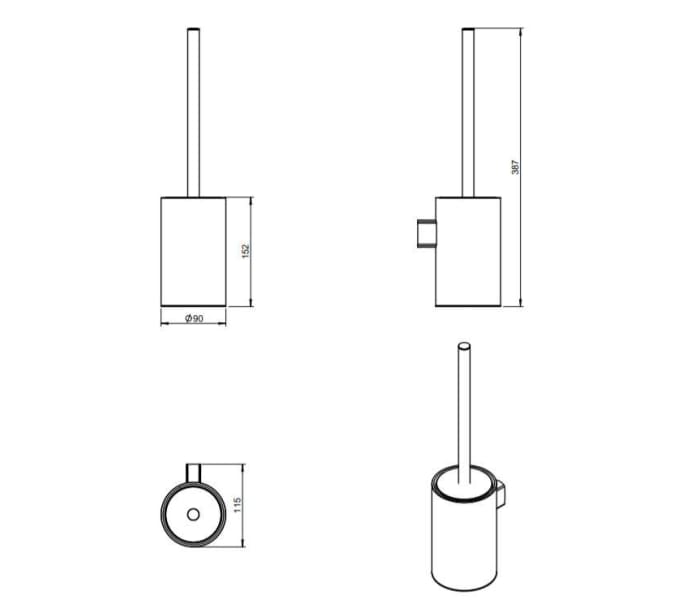 Escobillero de baño a pared Stick de 7.6x10.7x38.3 cm cromo de Cosmic