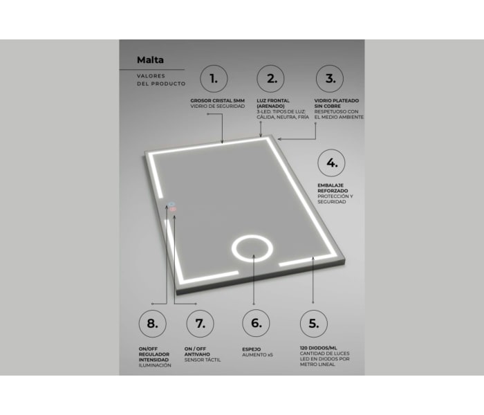 Espejo de baño con luz LED Ledimex Malta Detalle 6