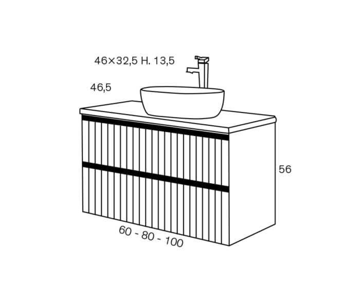 Conjunto mueble de baño con lavabo sobre encimera negro Sanchís Yuka Croquis 3