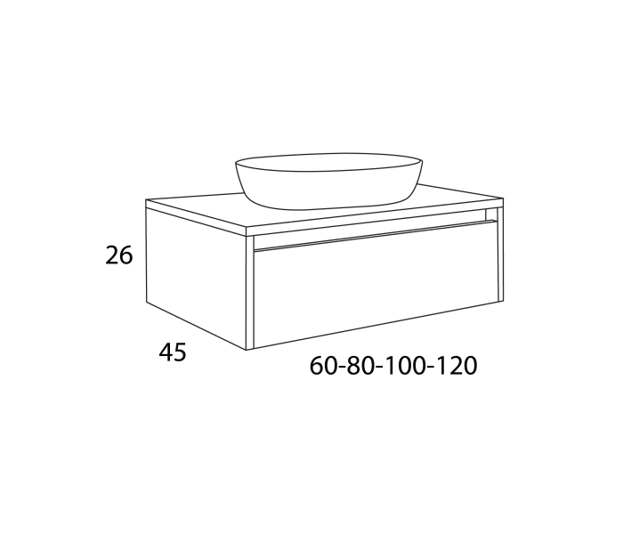 Conjunto mueble de baño con lavabo sobre encimera Inve Sensi Croquis 4