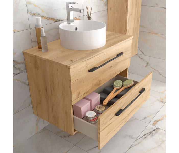 Conjunto mueble de baño con lavabo sobre encimera Salgar Morai Detalle 1