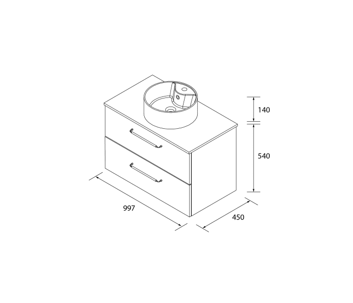 Conjunto mueble de baño con lavabo sobre encimera Salgar Morai Croquis 10