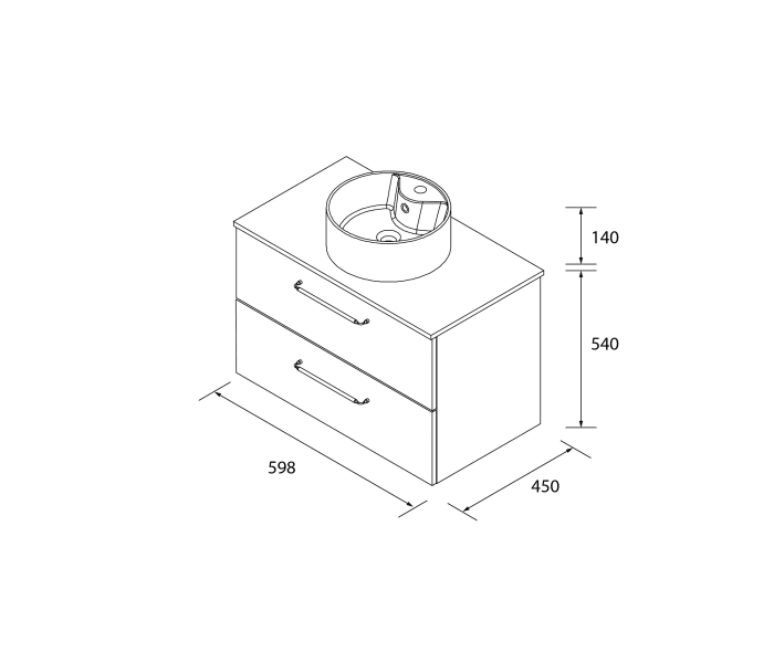 Conjunto mueble de baño con lavabo sobre encimera Salgar Morai Croquis 8