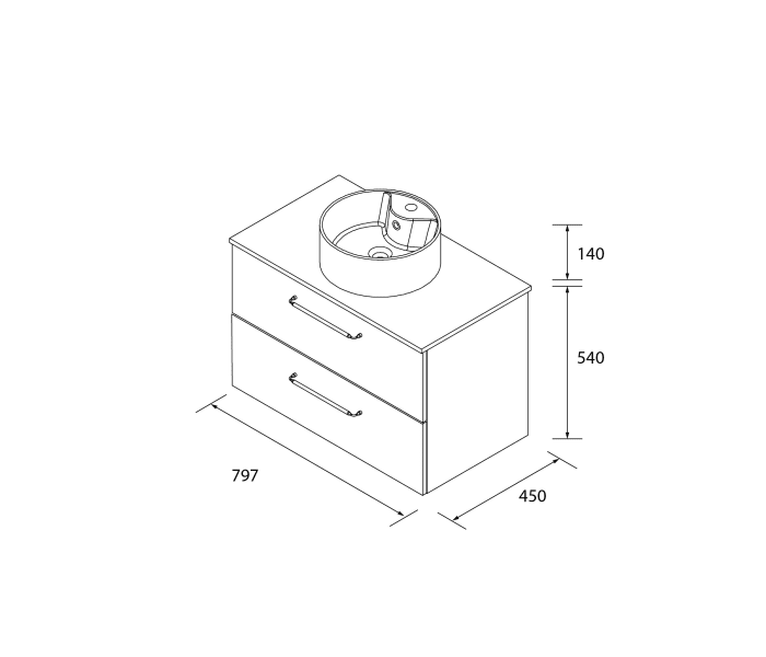 Conjunto mueble de baño con lavabo sobre encimera Salgar Morai Croquis 9