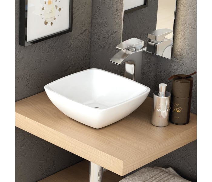 Lavabo pequeño de cerámica, rectangular, blanco, 50 x 40 cm