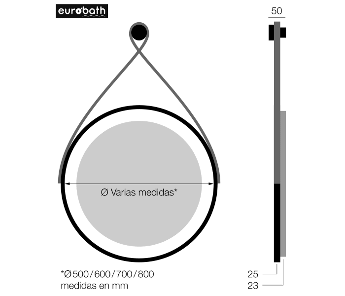 Espejo de baño con luz LED Eurobath Phuket Croquis 2