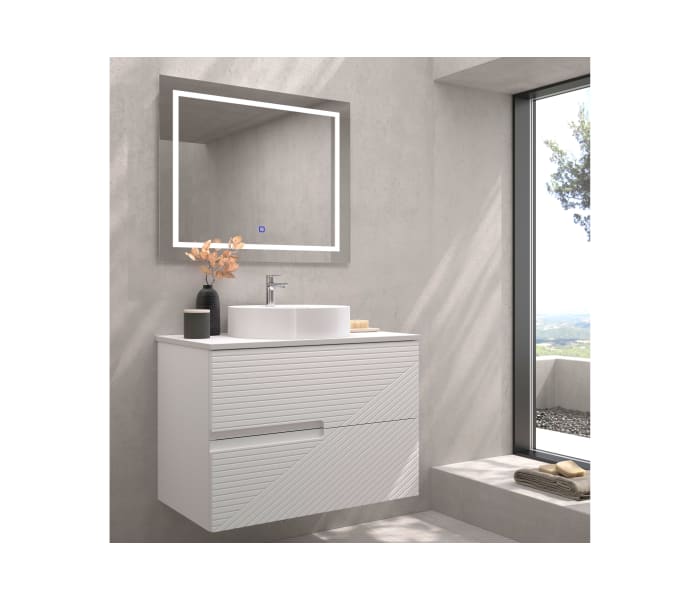 Mueble de baño con encimera piedra compactada mismo color de Bruntec Limo Principal 5