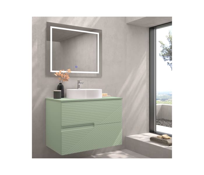 Mueble de baño con encimera piedra compactada mismo color de Bruntec Limo Principal 8