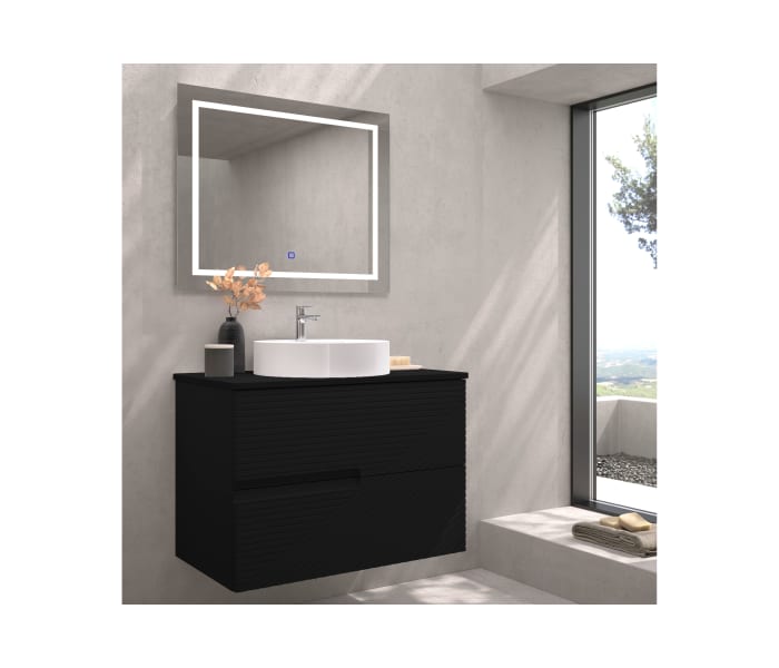 Mueble de baño con encimera piedra compactada mismo color de Bruntec Limo Principal 3