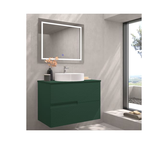 Mueble de baño con encimera piedra compactada mismo color de Bruntec Limo Principal 1